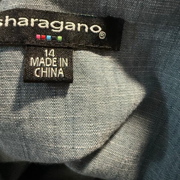 Sharagano Belted Utility Zip Front Shirt Dress, Slate Blue Chambray, Size 14 - Picture 8 of 11